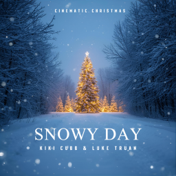 Album cover with a lighted Christmas tree in the middle of a snowy forest